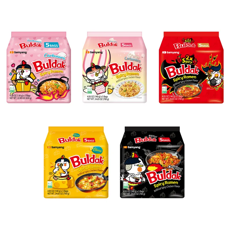 Buldak Best Seller Mix, 5 Packs (Carbonara, Cream Carbonara, 2x Spicy, Cheese, Original)
